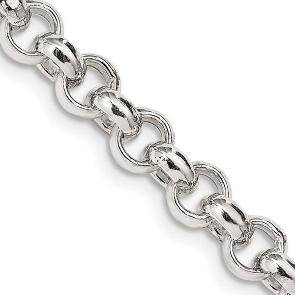 Kazi Luxury Sterling Silver 6.5mm Semi-solid Rolo Chain